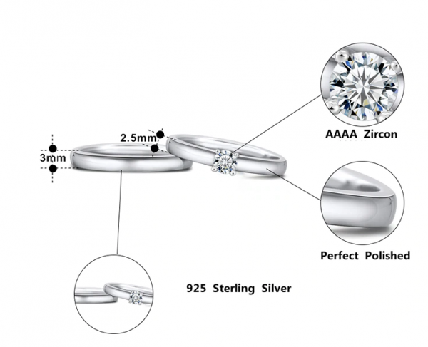 The S925 Sterling Silver Wedding Set/ His and Her Ring Set - Image 6