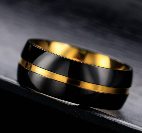 The Stainless Steel Comfort Fit Gold Line Ring - Image 2