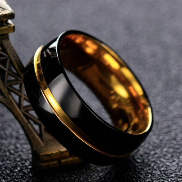The Stainless Steel Comfort Fit Gold Line Ring - Image 3