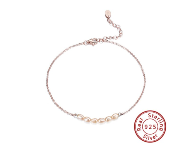 The Sterling Silver Rose Gold Pink Pearl Anklet