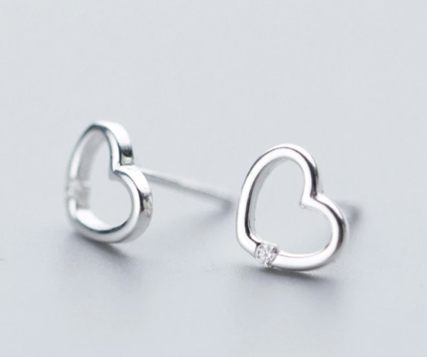 The Sterling Silver CZ Heart Stud Earrings - Image 2