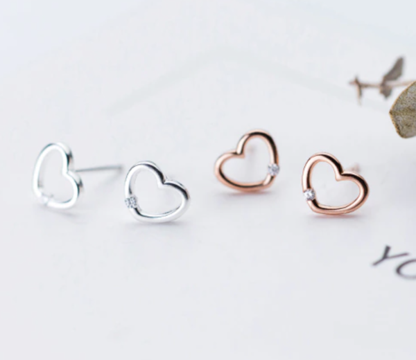 The Sterling Silver CZ Heart Stud Earrings