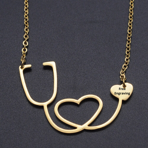 The Surgical Steel Gold-Plated Stethophone Engraved Necklace
