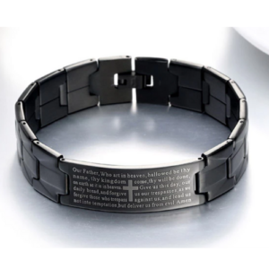 The Surgical Steel Black "Our Father" Link Bracelet