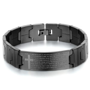The Surgical Steel Charcoal "Our Father" Link Bracelet