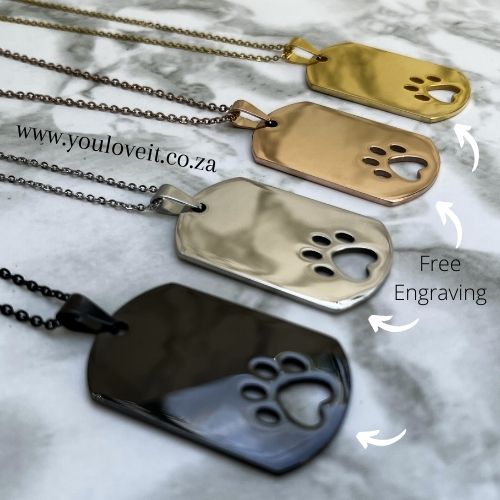 Engraved dog paw on sale necklace