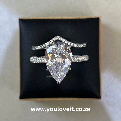 The Classic Sterling Silver 5.75 Ct. Magnificent Pear Wedding Ring Set - Image 6