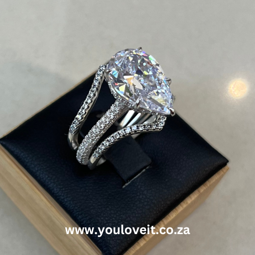 The Classic Sterling Silver 5.75 Ct. Magnificent Pear Wedding Ring Set - Image 4