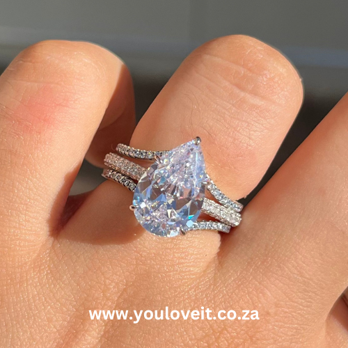 The Classic Sterling Silver 5.75 Ct. Magnificent Pear Wedding Ring Set - Image 2