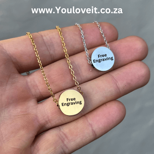 Engraved round deals pendant necklace