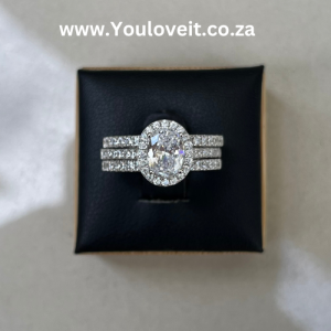 You Love It | The Sterling Silver 1.25 ct. Clear Oval Cut Halo Wedding Ring Set With Clear Bands | Affordable quality sterling silver his and her wedding rings for sale in Piketberg, Western Cape, South Africa