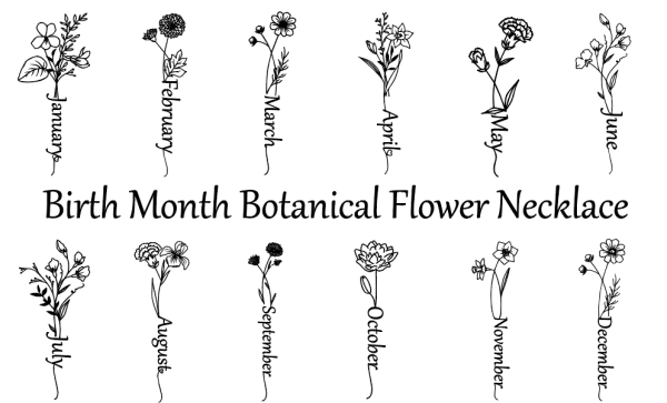 Birth Month Flower Botanical Necklace (Free Name Engraving)