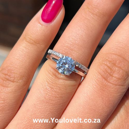 The Sterling Silver 2.00 ct. Round Cut 4 Claw Solitaire Wedding Ring Set With The Straight Cut Band