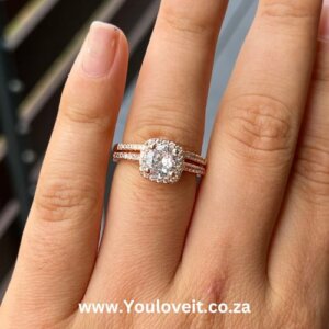 The Rose Gold Plated 1.30 ct. Cushion Cut Engagement Ring + 1 Band