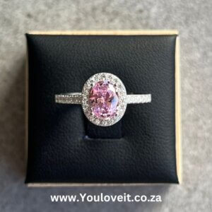 The Sterling Silver 1.25 ct. Pink Morganite Oval Cut Halo Engagement Ring