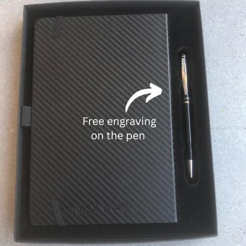 (Free Engraving) Alex Varga Carbon Fiber Notebook + Engraved Pen + Gift-Box