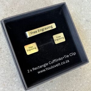 (2 x Cufflinks+Tie Clip) Rectangle Engraved Cufflinks Groomsmen Set