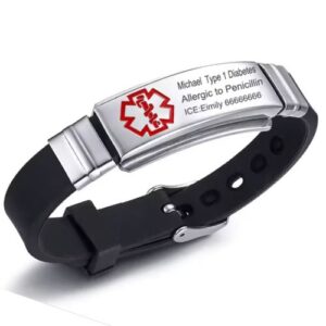 Silicone Medical Alert Adjustable Bracelet (Custom Engraving)