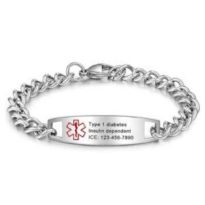 Stainless Steel Medical Alert Cuban Bracelet (Custom Engraving)