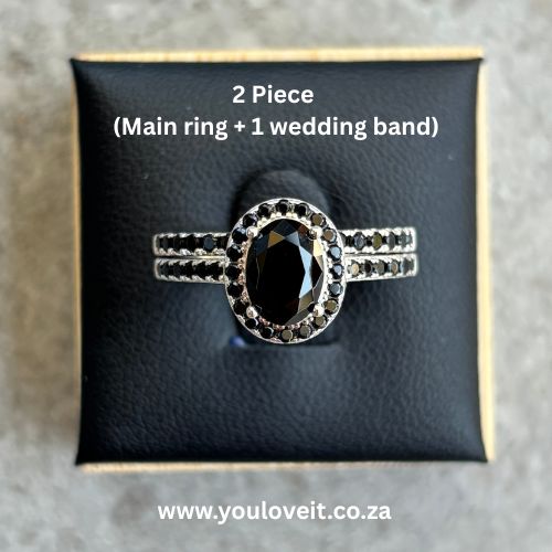 The Sterling Silver 1.25 ct. Vintage Black Oval Cut Halo Wedding Ring Set