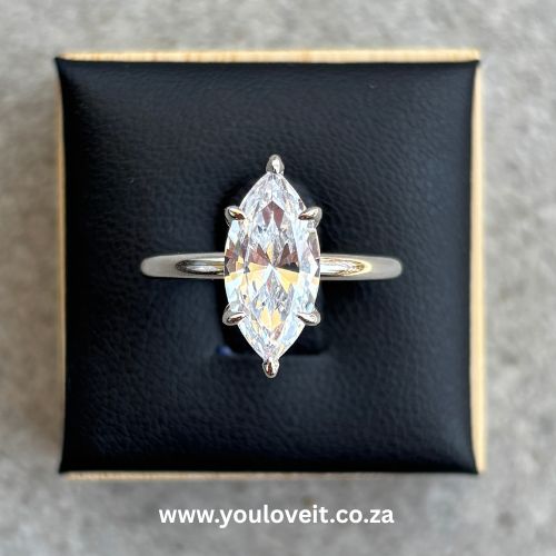 The Sterling Silver 3.00 ct Solitaire 6 Claw Marquise Engagement Ring