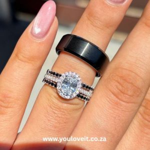 The 1.25 ct Midnight Black Oval Cut & Titanium Wedding Ring Set