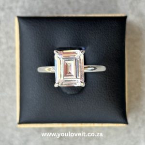The Sterling Silver 4.00 ct Solitaire Emerald Cut Engagement Ring