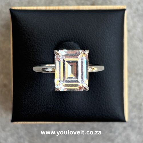 The Sterling Silver 5.00 ct Solitaire Emerald Cut Engagement Ring