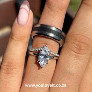 The 3.00 ct Marquise & Titanium Charcoal Line Wedding Ring Set