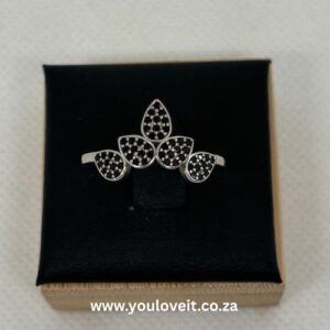 The Sterling Silver Black Petal Tiara Wedding Band