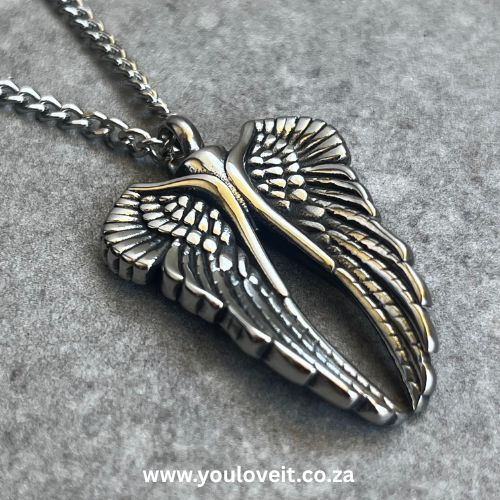The Stainless Steel Cuban Chain Angel Wing Keepsake Urn Necklace