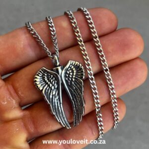 The Stainless Steel Cuban Chain Angel Wing Keepsake Urn Necklace