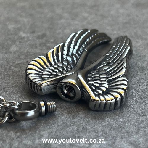 The Stainless Steel Cuban Chain Angel Wing Keepsake Urn Necklace