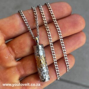 The Stainless Steel Cuban Chain Sunflower Cylinder Keepsake Urn Necklace
