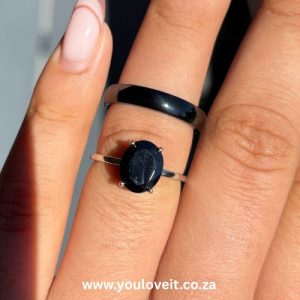 The 2.00 ct. Black Oval Silver Stainless Steel Couples Wedding Ring Set