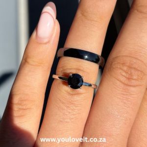 The 1.00 ct. Black Round Cut Midnight Stainless Steel Couples Wedding Ring Set