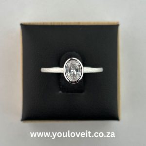 The Sterling Silver 0.75 ct. Oval Cut Bezel Set Engagement Ring