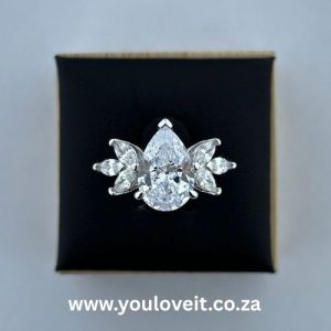 The Sterling Silver 3.00 ct Pear Cut Dewdrop Blossom Engagement Ring