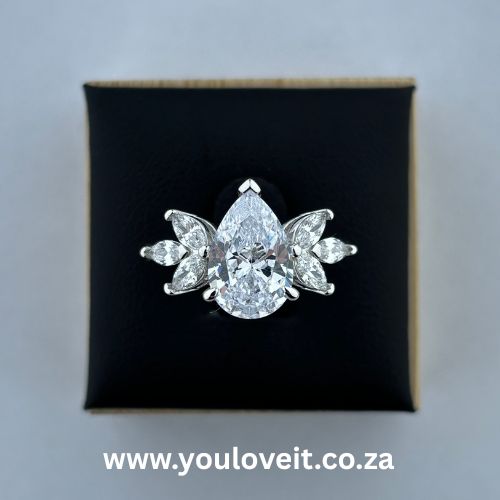 The Sterling Silver 3.00 ct Pear Cut Dewdrop Blossom Engagement Ring