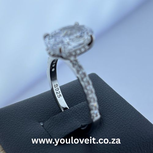 The Sterling Silver 3.00 ct Oval Cut Pavé Engagement Ring