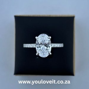 The Sterling Silver 3.00 ct Oval Cut Pavé Engagement Ring