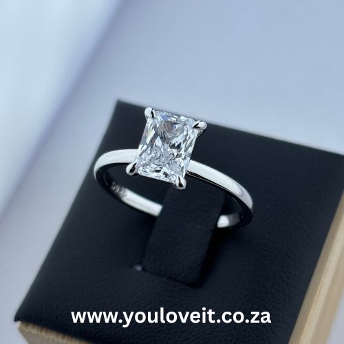 The Sterling Silver 1.75 ct Radiant Cut Solitaire Engagement Ring