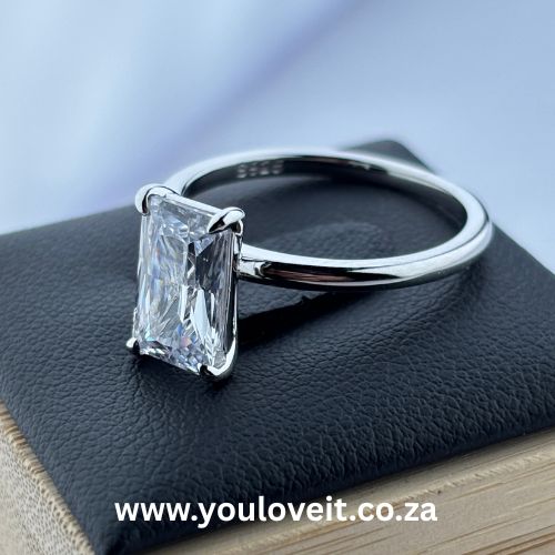 The Sterling Silver 3.30 ct Elongated Radiant Cut Solitaire Engagement Ring