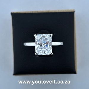 The Sterling Silver 3.50 ct Radiant Cut Solitaire Engagement Ring With Hidden Halo