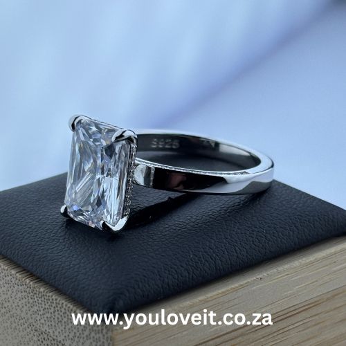 The Sterling Silver 6.00 ct Radiant Cut Solitaire Engagement Ring
