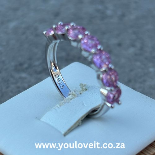 Sterling Silver 0.25 ct Round Cut Fancy Pink Half Eternity Band