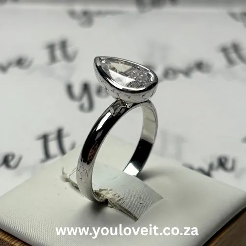 The Sterling Silver Bezel Setting 3.00 ct Pear Cut Engagement Ring
