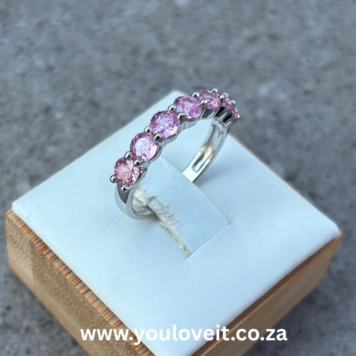Sterling Silver 0.25 ct Round Cut Fancy Pink Half Eternity Band