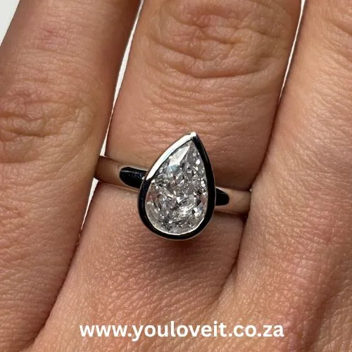 The Sterling Silver Bezel Setting 3.00 ct Pear Cut Engagement Ring