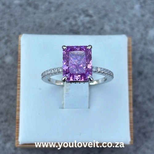 Sterling Silver Radiant Cut 3.50ct Fancy Purple Pave-Set Engagement Ring